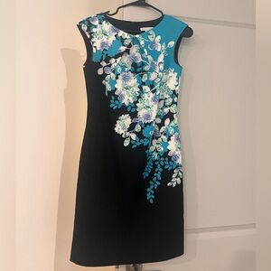 New York & Company Blue Black Turquoise Floral Sheath Dress